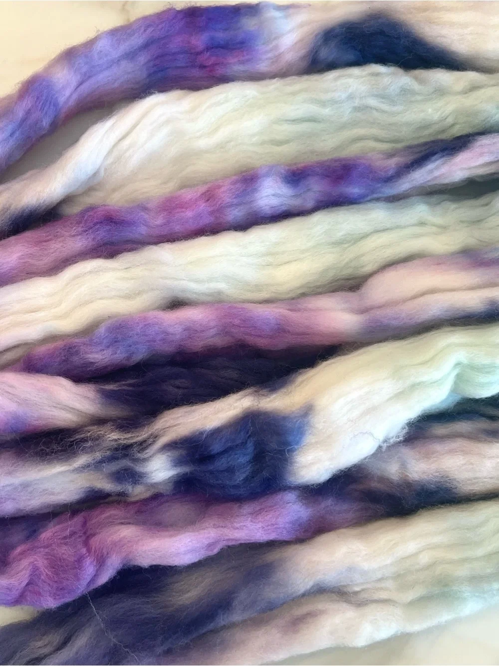 Hand Dyed Corriedale Wool Roving in Iris Garden